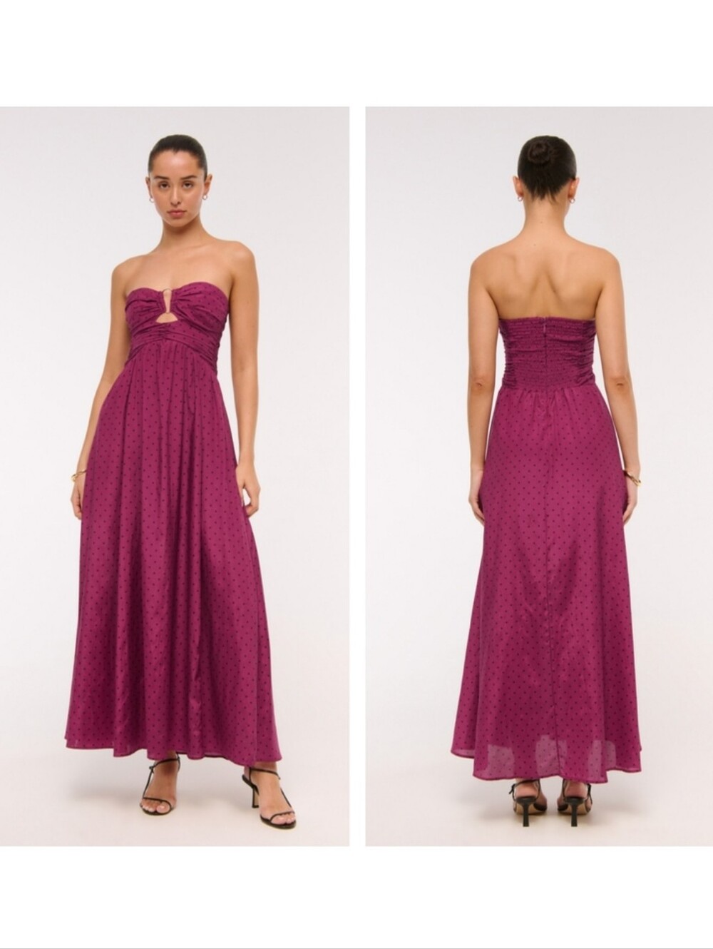 Abercrombie & Fitch Strapless Hardware Cutout Maxi Dress plum dot Large